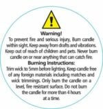 50mm Candle Safety Label - WHITE / Black Text