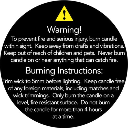 50mm Candle Safety Label - BLACK / White Text